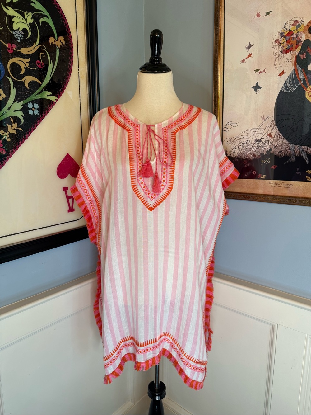 Spartina 449 Pink Striped Linen Blend Swim Cover Up Orange and pink